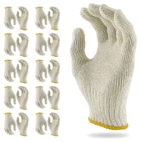 Pack of 192 Pairs Beige String Knit Gloves 10" Large Size. Washable Glove with Elastic Knit Wrist. Cotton Polyester Gloves. Plain Seamless Workwe