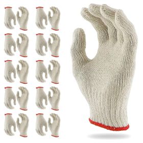 Pack of 384 String Knit Gloves 9.5'. Cotton Polyester String Knit Shell Safety Protection Work Gloves with Elastic Knit Wrist 10 Gauge for Women