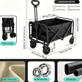 Heavy-duty Folding Multi-functional Camping Trolley - Multi-functional Camping And Beach Trolley - Durable Folding Design, Suitable For Outdoor Advent (Color: Black)