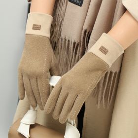 Winter Fleece Cold And Windproof Warm De Velvet Finger-pointing Gloves (Color: Khaki)