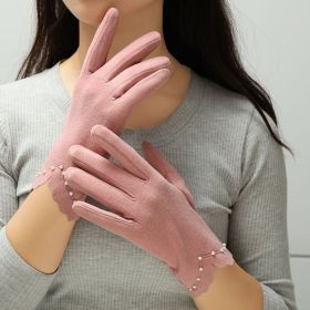 Women's Winter Thin Winter Cold And Windproof Thermal Gloves (Color: Leather Pink)