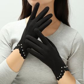 Women's Winter Thin Winter Cold And Windproof Thermal Gloves (Color: Black)