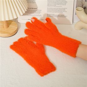 Imitation Of Mink Wool And Velvet Cold Thermal Gloves Simple Candy Color Students Five Finger Gloves Adult (Color: Orange)