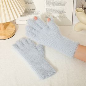 Imitation Of Mink Wool And Velvet Cold Thermal Gloves Simple Candy Color Students Five Finger Gloves Adult (Color: Light Blue)