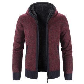 Men's Full Zip Knit Cardigan Sweaters with Pockets (Color: Red, size: M)