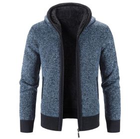 Men's Full Zip Knit Cardigan Sweaters with Pockets (Color: Blue, size: S)
