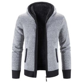 Men's Full Zip Knit Cardigan Sweaters with Pockets (Color: Gray, size: M)