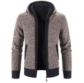 Men's Full Zip Knit Cardigan Sweaters with Pockets (Color: Brown, size: L)