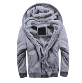 Mens Hoodies Fleece Hooded Sweatershirt Winter Warm Thick Coat Jackets (Color: Light Gray, size: XL)