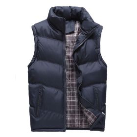 Men's Down Vest Solid Thickened Casual Sleeveless Jacket (Color: Blue, size: S)