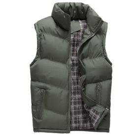 Men's Down Vest Solid Thickened Casual Sleeveless Jacket (Color: Green, size: XL)