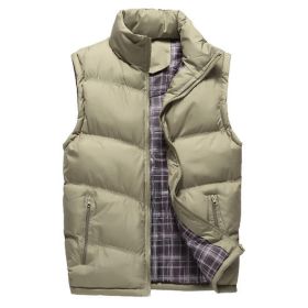Men's Down Vest Solid Thickened Casual Sleeveless Jacket (Color: Khaki, size: L)