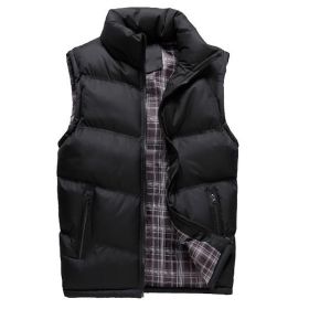 Men's Down Vest Solid Thickened Casual Sleeveless Jacket (Color: Black, size: L)