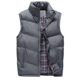 Men's Down Vest Solid Thickened Casual Sleeveless Jacket (Color: Grey, size: S)