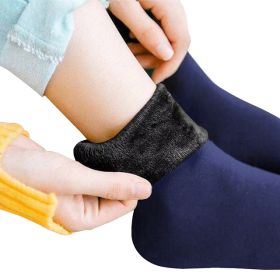 New Velvet Women Winter Warm Thicken Thermal Socks Soft Casual Solid Color Sock Wool Cashmere Home Snow Boots Floor Sock 1Pairs (Color: NAVY)