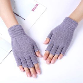 1Pair Unisex Black Half Finger Fingerless Gloves for Women and Men Wool Knit Wrist Cotton Gloves Winter Warm Work Gloves (Color: Gray)