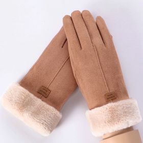 2022 New Fashion Women Gloves Autumn Winter Cute Furry Warm Mitts Full Finger Mittens Women Outdoor Sport Female Gloves Screen (Color: Camel)
