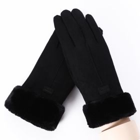 2022 New Fashion Women Gloves Autumn Winter Cute Furry Warm Mitts Full Finger Mittens Women Outdoor Sport Female Gloves Screen (Color: Black)