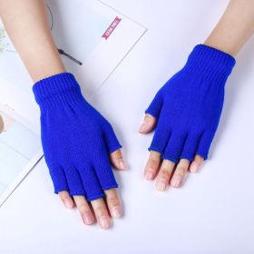 1Pair Unisex Black Half Finger Fingerless Gloves for Women and Men Wool Knit Wrist Cotton Gloves Winter Warm Work Gloves (Color: Blue)