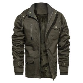 Mens Hooded Casual Zipper Fleece Jacket (Color: Green, size: M)