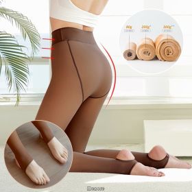Winter Thermal Pantyhose Women Thicken Stockings Fake Translucent Pantyhose Fleece Lined Tights High Waist Elastic Wool Socks (Color: Brown-02, size: 200g standard velvet)