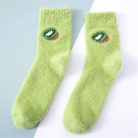 5 Pairs Kawaii Women Fruit Fluffy Socks Thermal Fuzzy Socks Female Ladies Fashion Warm Avocado Cherry Eggplant Floor Sleep Sock (Color: Army green)