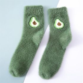 5 Pairs Kawaii Women Fruit Fluffy Socks Thermal Fuzzy Socks Female Ladies Fashion Warm Avocado Cherry Eggplant Floor Sleep Sock (Color: Dark green)