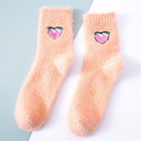 5 Pairs Kawaii Women Fruit Fluffy Socks Thermal Fuzzy Socks Female Ladies Fashion Warm Avocado Cherry Eggplant Floor Sleep Sock (Color: Pink)