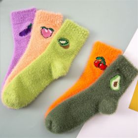 5 Pairs Kawaii Women Fruit Fluffy Socks Thermal Fuzzy Socks Female Ladies Fashion Warm Avocado Cherry Eggplant Floor Sleep Sock (Color: Random)