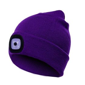 LED Knit Hat Button Cell Type Knitted Hat With Light Glowing (Color: Purple, Style: C)