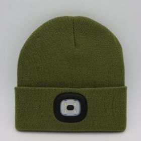 LED Knit Hat Button Cell Type Knitted Hat With Light Glowing (Color: Army green, Style: C)