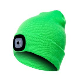 LED Knit Hat Button Cell Type Knitted Hat With Light Glowing (Color: Fluorescent green, Style: B)