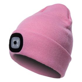LED Knit Hat Button Cell Type Knitted Hat With Light Glowing (Color: Pink, Style: C)