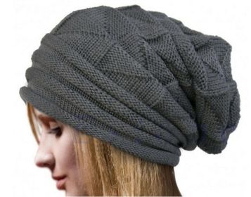 Knitted Baggy Beanie Oversized Winter Hat Ski Slouchy Cap Skullies Beanies Women Men Winter Wool Warm Cap Beanies Unisex (Color: Gray)