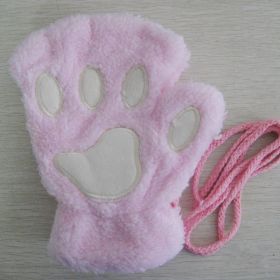 Fashion Girls Lovely Cat Claw Paw Plush Mittens Warm Soft Plush Short Fingerless women Leisure Bear Cat Gloves Half Finger Gifts (Color: Pink, Gloves Size: One Size)