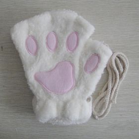 Fashion Girls Lovely Cat Claw Paw Plush Mittens Warm Soft Plush Short Fingerless women Leisure Bear Cat Gloves Half Finger Gifts (Color: White, Gloves Size: One Size)