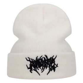 New personality Embroidery Beanies Hat Men Woman Fashion winter Warm hat Knitted Soft Caps Bone Ski Skullies wool hats gorras (Color: White)
