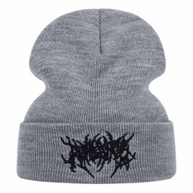New personality Embroidery Beanies Hat Men Woman Fashion winter Warm hat Knitted Soft Caps Bone Ski Skullies wool hats gorras (Color: Gray)