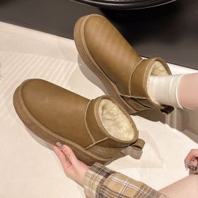 Winter women's new casual warm cotton shoes fashion comfortable warm snow boots women's shoes (Color: Khaki, size: 35)