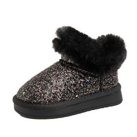 The main winter snow boots for girls plus cashmere cotton shoes high top shoes for men shoes for women shoes for students (Color: Black, size: 30)
