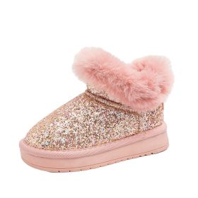 The main winter snow boots for girls plus cashmere cotton shoes high top shoes for men shoes for women shoes for students (Color: Pink, size: 28)