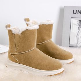 Women's winter new large size plus fleece snow boots casual short boots warm women's cotton shoes short boots (Color: Khaki, size: 38)