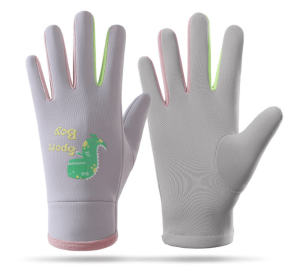 Children's Gloves Cartoon Fluorescence Outdoor Cycling Dinosaur Warm Ski Gloves (Color: light grey, size: big kids)