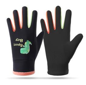 Children's Gloves Cartoon Fluorescence Outdoor Cycling Dinosaur Warm Ski Gloves (Color: Black, size: child)