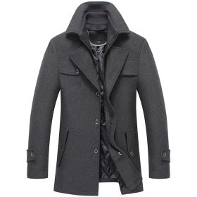 Men's Slim Fit Winter Warm Mid Long Wool Coat Outwear Jacket (Color: Gray, size: L)