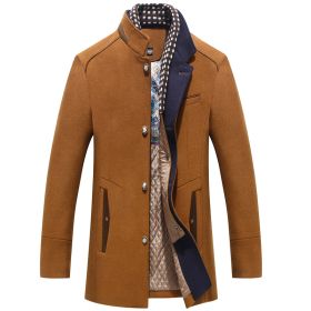 Men's Wool Woolen Pea Coat Overcoat Winter Trench Coat (Color: Brown, size: M)