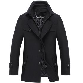 Men's Slim Fit Winter Warm Mid Long Wool Coat Outwear Jacket (Color: Black, size: S)
