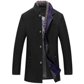 Men's Wool Woolen Pea Coat Overcoat Winter Trench Coat (Color: Black, size: M)