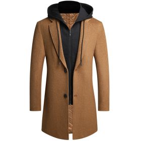 Men's Slim Fit Winter Warm Hooded Wool Coat Outwear Jacket (Color: Brown, size: S)