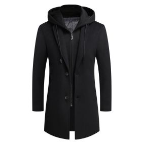Men's Slim Fit Winter Warm Hooded Wool Coat Outwear Jacket (Color: Black, size: XL)